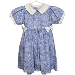 Vintage Lynsey Designs New Orleans Girls Dress Size 2T Blue White Flowers Cotton